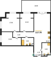 Планировка трехкомнатной(квартира) площадью 117.7 квадратных метров в “ЖК МОНС”