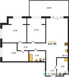 Планировка трехкомнатной(квартира) площадью 117.7 квадратных метров в ЖК “ЖК МОНС”