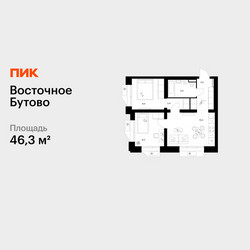 Планировка двухкомнатной(квартира) площадью 46.3 квадратных метров в ЖК “ЖК Восточное Бутово”