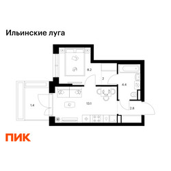 Планировка однокомнатной(квартира) площадью 31.9 квадратных метров в ЖК “ЖК Ильинские луга”