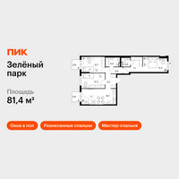 Планировка трехкомнатной(квартира) площадью 81.4 квадратных метров в “ЖК Зеленый парк”