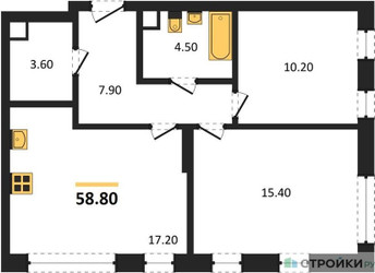 Планировка двухкомнатной(квартира) площадью 58.8 квадратных метров в ЖК “ЖК Переделкино Ближнее”