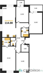 Планировка 4+ комнатной(квартира) площадью 114 квадратных метров в ЖК “ЖК Shagal (Шагал)”