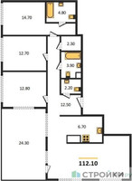 Планировка трехкомнатной(квартира) площадью 112.1 квадратных метров в “ЖК SOUL (СОУЛ)”