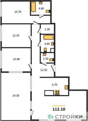Планировка трехкомнатной(квартира) площадью 112.1 квадратных метров в ЖК “ЖК SOUL (СОУЛ)”