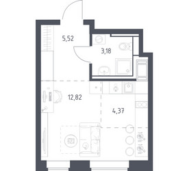 Планировка студии(квартира) площадью 25.89 квадратных метров в ЖК “ЖК Большое Путилково”