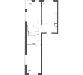Планировка двухкомнатной(квартира) площадью 57.48 квадратных метров в ЖК “ЖК Молжаниново”