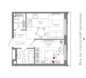 Планировка однокомнатной(квартира) площадью 40.18 квадратных метров в ЖК “ЖК Преображенская Площадь”