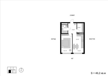 Планировка двухкомнатной(квартира) площадью 46.2 квадратных метров в ЖК “ЖК Мытищи Сити”