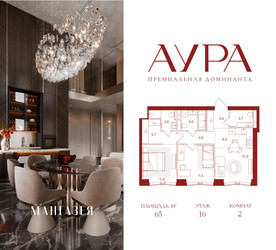 Планировка двухкомнатной(квартира) площадью 65 квадратных метров в ЖК “ЖК АУРА”