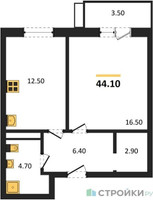 Планировка однокомнатной(квартира) площадью 44.1 квадратных метров в “Павлово 3”
