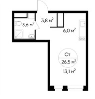 Планировка студии(квартира) площадью 26.5 квадратных метров в “ЖК Первый Московский”