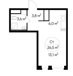Планировка студии(квартира) площадью 26.5 квадратных метров в ЖК “ЖК Первый Московский”