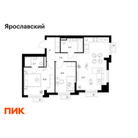 Планировка двухкомнатной(квартира) площадью 56.7 квадратных метров в “ЖК Ярославский”