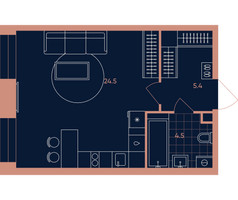 Планировка однокомнатной(квартира) площадью 34.4 квадратных метров в “Квартал Эра”