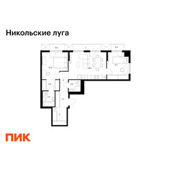 Планировка двухкомнатной(квартира) площадью 67.8 квадратных метров в ЖК “ЖК Никольские луга”