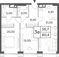 Планировка трехкомнатной(квартира) площадью 80.4 квадратных метров в “ЖК Will Towers (Вилл Тауэрс)”