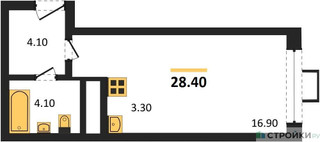 Планировка студии(квартира) площадью 28.4 квадратных метров в “ЖК Вереск”