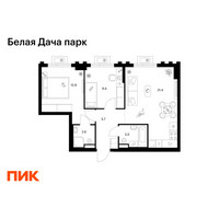 Планировка двухкомнатной(квартира) площадью 55.5 квадратных метров в “ЖК Белая Дача парк”