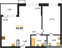 Планировка однокомнатной(квартира) площадью 63 квадратных метров в “ЖК Дзен-кварталы”