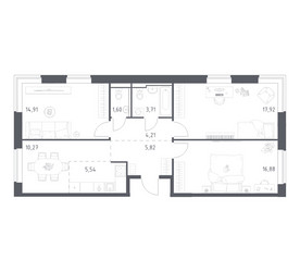 Планировка трехкомнатной(квартира) площадью 80.86 квадратных метров в ЖК “ЖК Квартал Западный”