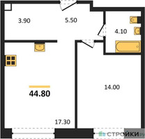 Планировка однокомнатной(квартира) площадью 44.8 квадратных метров в “ЖК Mariinn Park (Мариин Парк)”