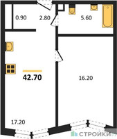 Планировка однокомнатной(квартира) площадью 42.7 квадратных метров в “Акценты”