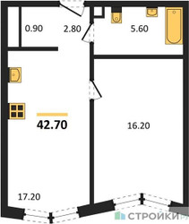 Планировка однокомнатной(квартира) площадью 42.7 квадратных метров в ЖК “Акценты”