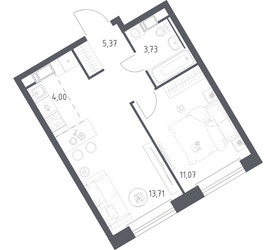 Планировка однокомнатной(квартира) площадью 37.88 квадратных метров в ЖК “ЖК ЭкоБунино (Южное Бунино)”