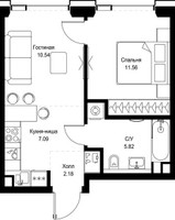 Планировка однокомнатной(квартира) площадью 37.19 квадратных метров в “ЖК СЕТ”
