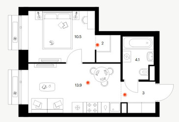 Планировка однокомнатной(квартира) площадью 33.4 квадратных метров в ЖК “ЖК Амурский парк”