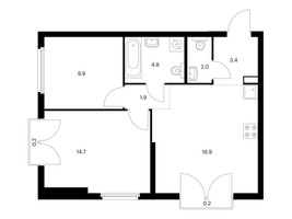 Планировка двухкомнатной(квартира) площадью 56 квадратных метров в “ЖК Барклая 6”