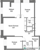 Планировка трехкомнатной(квартира) площадью 96.9 квадратных метров в “ЖК Ренессанс”