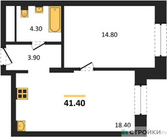 Планировка однокомнатной(квартира) площадью 41.4 квадратных метров в “ЖК Первый Московский”