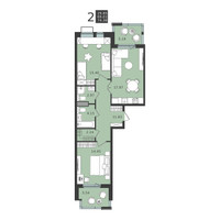 Планировка двухкомнатной(квартира) площадью 74.38 квадратных метров в “ЖК Мишино-2”