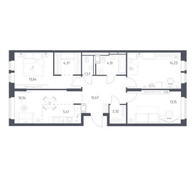 Планировка трехкомнатной(квартира) площадью 79.74 квадратных метров в ЖК “ЖК Большое Путилково”