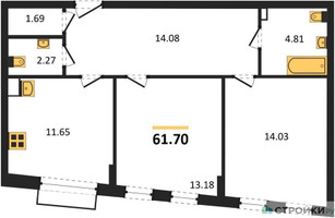 Планировка двухкомнатной(квартира) площадью 61.7 квадратных метров в “ЖК Эльйон”