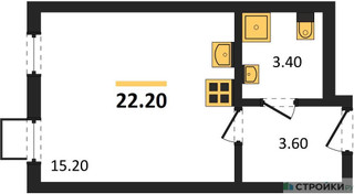 Планировка студии(квартира) площадью 22.2 квадратных метров в “ЖК Лучи-2”