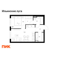 Планировка однокомнатной(квартира) площадью 38 квадратных метров в “ЖК Ильинские луга”