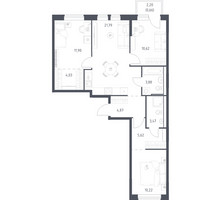Планировка трехкомнатной(квартира) площадью 77.06 квадратных метров в “ЖК Квартал Ивакино”