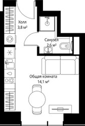 Планировка студии(квартира) площадью 20.5 квадратных метров в ЖК “ЖК Веер”