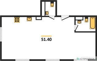 Планировка трехкомнатной(квартира) площадью 51.3 квадратных метров в “ЖК ЭкоБунино (Южное Бунино)”