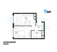 Планировка однокомнатной(квартира) площадью 38.1 квадратных метров в “ЖК Сиреневый парк”