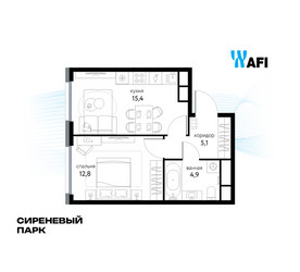 Планировка однокомнатной(квартира) площадью 38.1 квадратных метров в ЖК “ЖК Сиреневый парк”