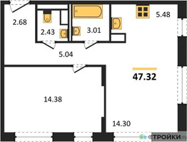 Планировка однокомнатной(квартира) площадью 46.5 квадратных метров в “ЖК Томилино Парк”