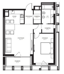 Планировка однокомнатной(квартира) площадью 56.5 квадратных метров в ЖК “ЖК Egodom”