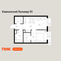 Планировка однокомнатной(квартира) площадью 37.9 квадратных метров в “ЖК Кавказский бульвар 51”