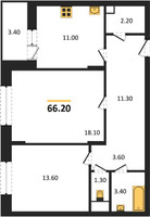 Планировка двухкомнатной(квартира) площадью 66.2 квадратных метров в “ЖК Эдельвейс (Первомайское)”
