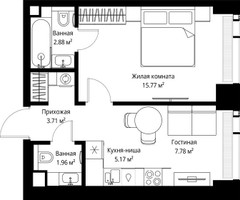 Планировка однокомнатной(квартира) площадью 37.27 квадратных метров в “ЖК Веер”
