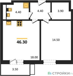 Планировка однокомнатной(квартира) площадью 46.3 квадратных метров в ЖК “Павлово 3”